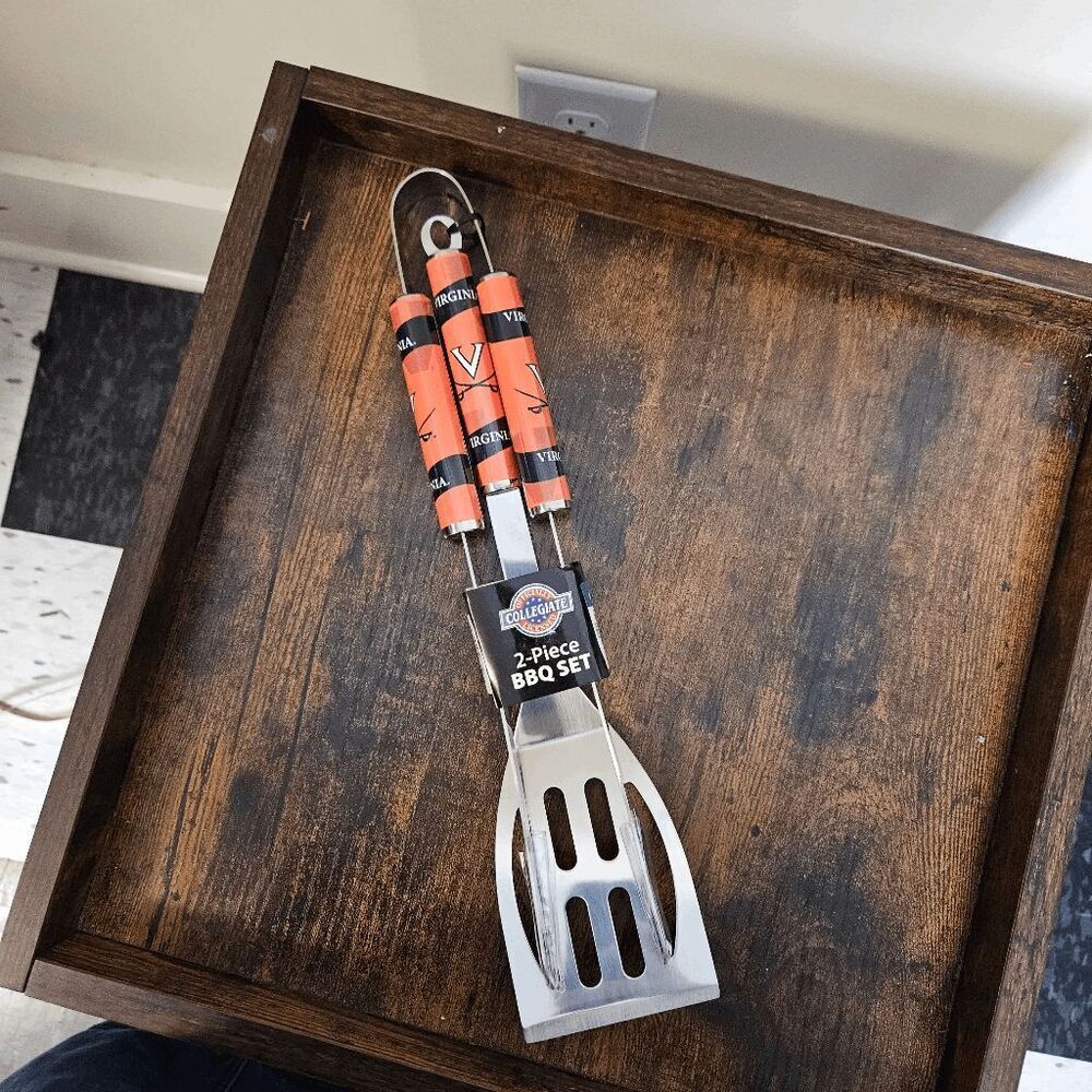 Virginia UVA Cavaliers 2 Piece Steel BBQ Tool Set  NWT Silver, Orange and Blue O